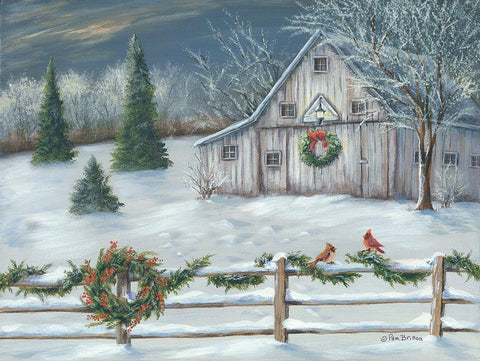 Wintery Barn    White Modern Wood Framed Art Print with Double Matting by Britton, Pam