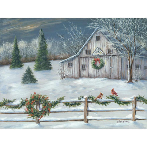 Wintery Barn    Gold Ornate Wood Framed Art Print with Double Matting by Britton, Pam