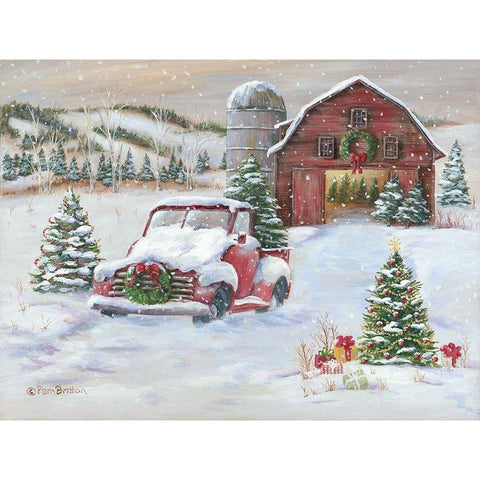 Snowy Christmas Farm     Black Modern Wood Framed Art Print by Britton, Pam