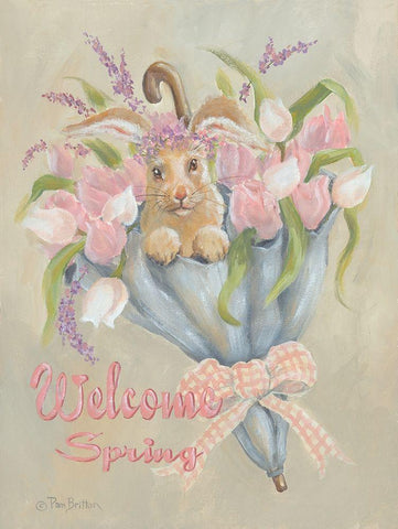 Spring Bunny White Modern Wood Framed Art Print with Double Matting by Britton, Pam