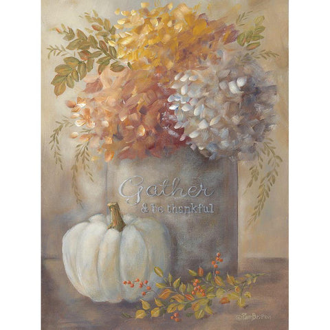 Gather And Be Thankful White Modern Wood Framed Art Print by Britton, Pam