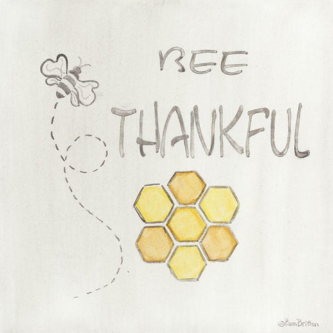 Bee Thankful White Modern Wood Framed Art Print with Double Matting by Britton, Pam