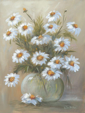 Bowl of Daisies White Modern Wood Framed Art Print with Double Matting by Britton, Pam