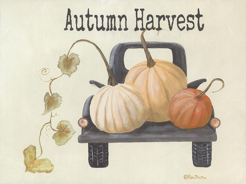 Autumn Harvest Truck White Modern Wood Framed Art Print with Double Matting by Britton, Pam
