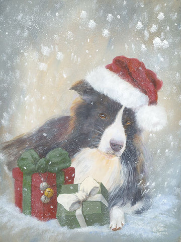 A Furry Santa Black Modern Wood Framed Art Print by Britton, Pam