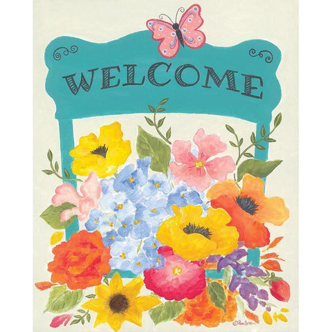 Bunches of Welcome Black Modern Wood Framed Art Print by Britton, Pam