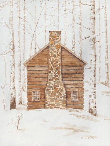 Wintery Cabin Black Ornate Wood Framed Art Print with Double Matting by Britton, Pam