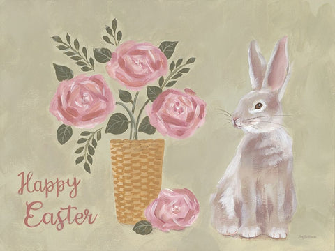 Happy Easter Basket Black Ornate Wood Framed Art Print with Double Matting by Britton, Pam