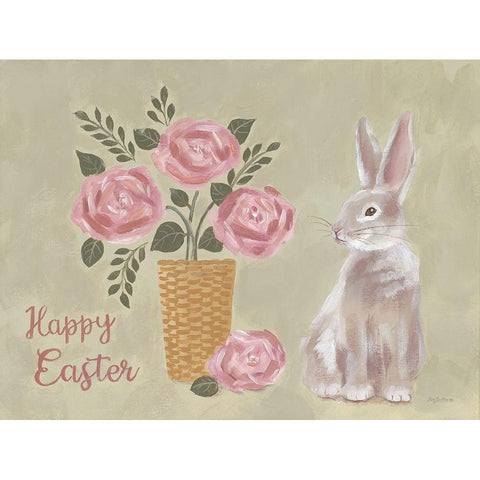 Happy Easter Basket Black Modern Wood Framed Art Print with Double Matting by Britton, Pam