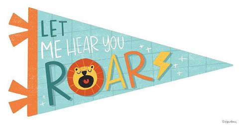 Roar Pennant Black Ornate Wood Framed Art Print with Double Matting by Lady Louise Designs