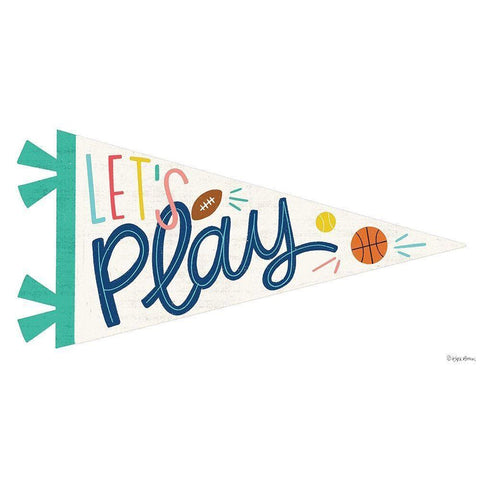 Lets Play Pennant Black Modern Wood Framed Art Print with Double Matting by Lady Louise Designs
