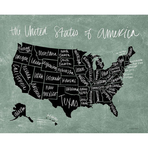 Chalk USA Map White Modern Wood Framed Art Print by Lady Louise Designs