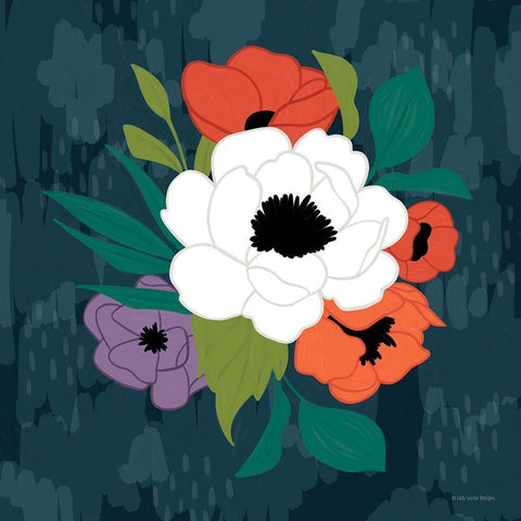 Bright Floral I Black Ornate Wood Framed Art Print with Double Matting by Lady Louise Designs