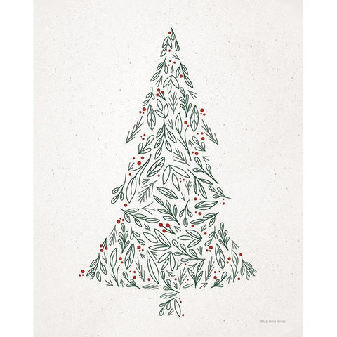 Floral Christmas Tree III  Black Modern Wood Framed Art Print with Double Matting by Lady Louise Designs