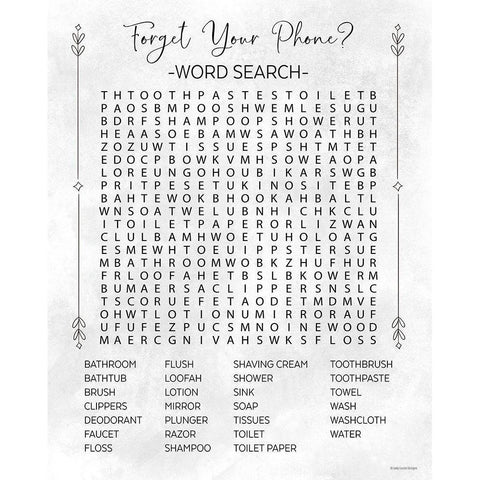 Bathroom Wordsearch White Modern Wood Framed Art Print by Lady Louise Designs