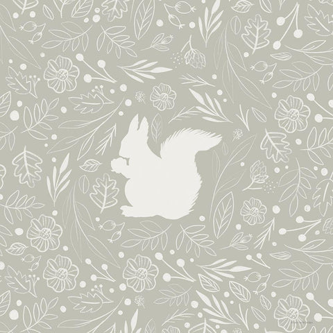 Floral Squirrel White Modern Wood Framed Art Print by Lady Louise Designs