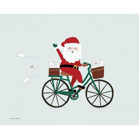 Santa Bike Black Modern Wood Framed Art Print with Double Matting by Lady Louise Designs