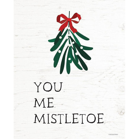 You-Me-Mistletoe Gold Ornate Wood Framed Art Print with Double Matting by Lady Louise Designs