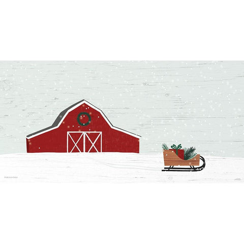 Christmas Barn White Modern Wood Framed Art Print by Lady Louise Designs