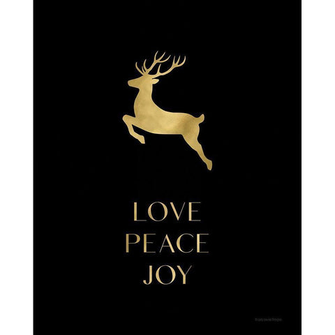 Love-Peace-Joy Reindeer Gold Ornate Wood Framed Art Print with Double Matting by Lady Louise Designs