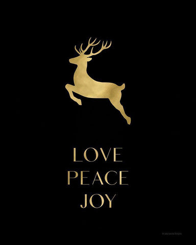 Love-Peace-Joy Reindeer Black Ornate Wood Framed Art Print with Double Matting by Lady Louise Designs