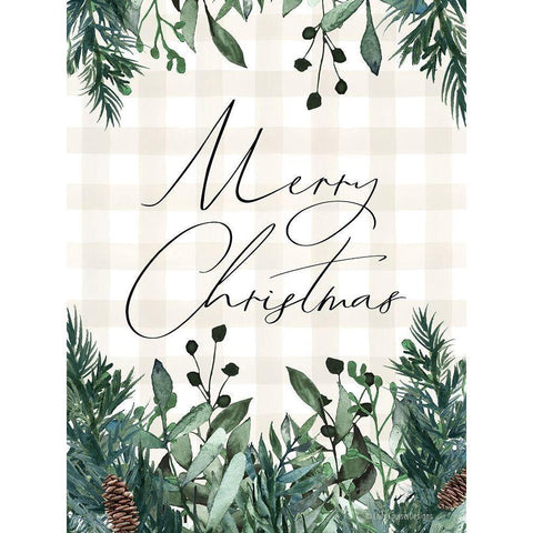 Merry Christmas Plaid Black Modern Wood Framed Art Print with Double Matting by Lady Louise Designs