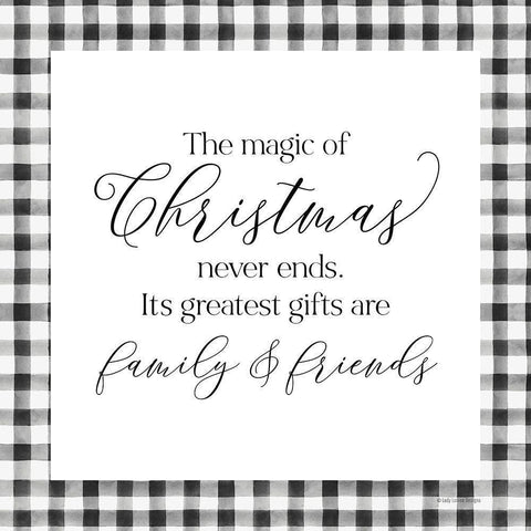 The Magic of Christmas Never Ends Black Modern Wood Framed Art Print with Double Matting by Lady Louise Designs