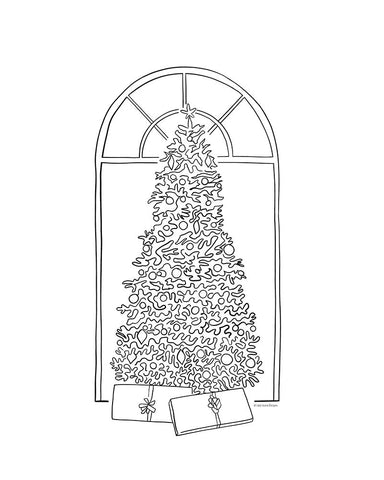 Christmas Tree Line Drawing White Modern Wood Framed Art Print with Double Matting by Lady Louise Designs