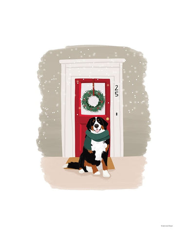 Christmas Dog White Modern Wood Framed Art Print with Double Matting by Lady Louise Designs