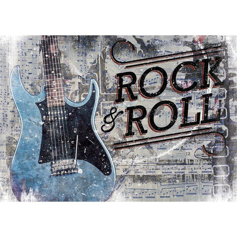 Rock And Roll Guitar Black Modern Wood Framed Art Print with Double Matting by Cloverfield And Co.