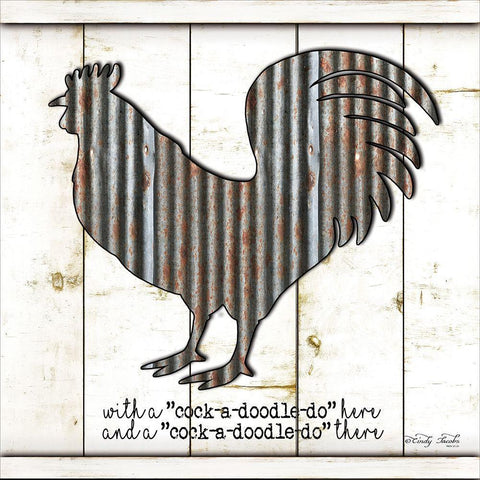 Metal Rooster Black Modern Wood Framed Art Print with Double Matting by Jacobs, Cindy