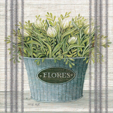 Galvanized Flores White Modern Wood Framed Art Print with Double Matting by Jacobs, Cindy