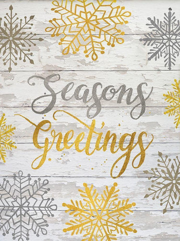 Seasons Greetings Snowflakes White Modern Wood Framed Art Print with Double Matting by Boyer, Susie