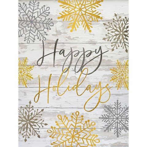 Happy Holidays Snowflakes Black Modern Wood Framed Art Print with Double Matting by Jacobs, Cindy