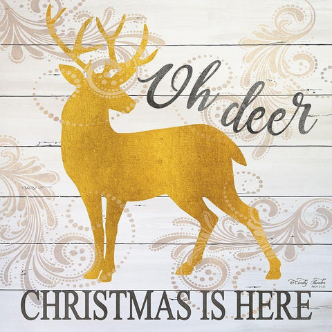 Oh Deer Christmas is Here Black Modern Wood Framed Art Print with Double Matting by Jacobs, Cindy