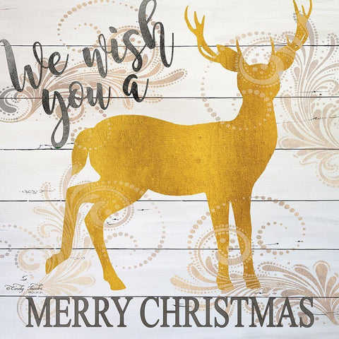 We Wish You a Merry Christmas Deer White Modern Wood Framed Art Print by Jacobs, Cindy