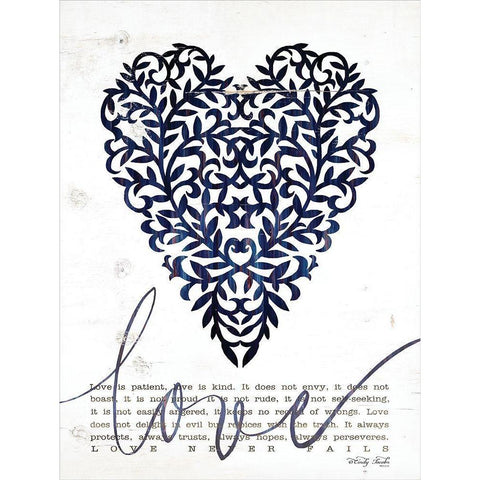 Love Never Fails in Navy   White Modern Wood Framed Art Print by Jacobs, Cindy