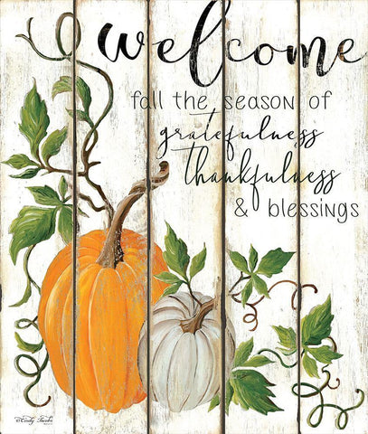 Welcome Fall  Black Ornate Wood Framed Art Print with Double Matting by Jacobs, Cindy