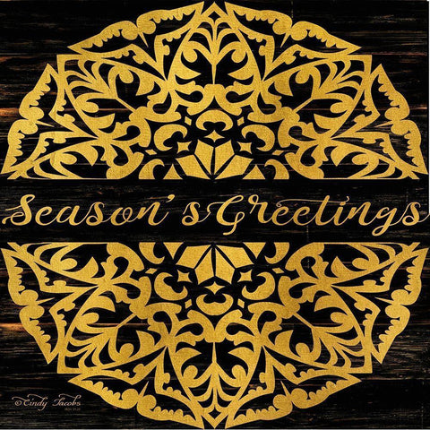 Seasons Greetings Mandala II   Gold Ornate Wood Framed Art Print with Double Matting by Jacobs, Cindy