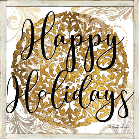 Happy Holidays Mandala II   White Modern Wood Framed Art Print by Jacobs, Cindy