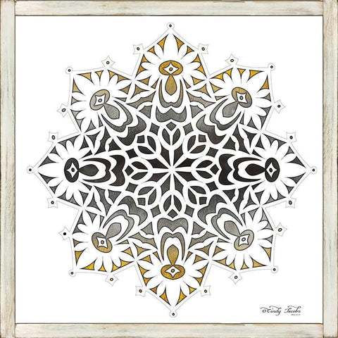 Mandala on White   Black Ornate Wood Framed Art Print with Double Matting by Jacobs, Cindy