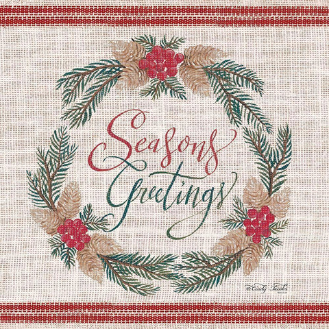 Seasons Greetings Wreath   White Modern Wood Framed Art Print by Jacobs, Cindy