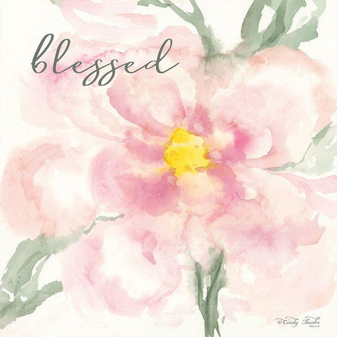 Floral Blessed White Modern Wood Framed Art Print with Double Matting by Jacobs, Cindy