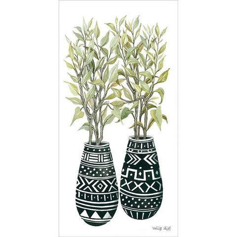 Mud Cloth Vase I   White Modern Wood Framed Art Print by Jacobs, Cindy