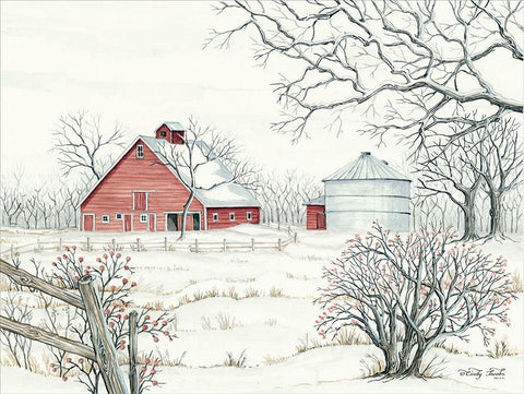 Winter Barn White Modern Wood Framed Art Print with Double Matting by Jacobs, Cindy