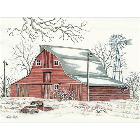 Winter Barn with Pickup Truck Black Modern Wood Framed Art Print with Double Matting by Jacobs, Cindy