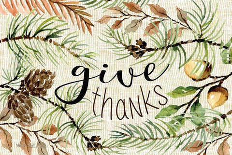 Give Thanks Black Ornate Wood Framed Art Print with Double Matting by jacobs, Cindy