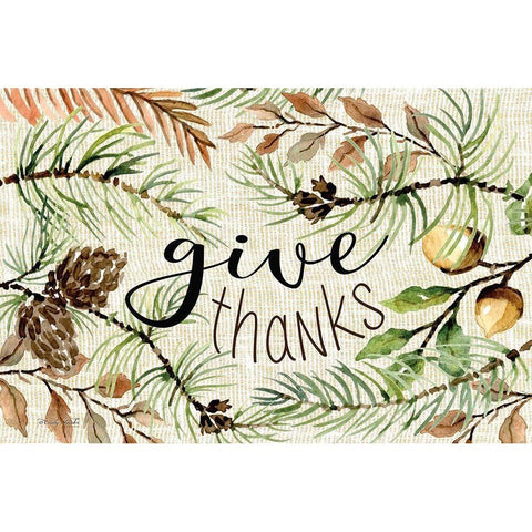Give Thanks Black Modern Wood Framed Art Print with Double Matting by jacobs, Cindy