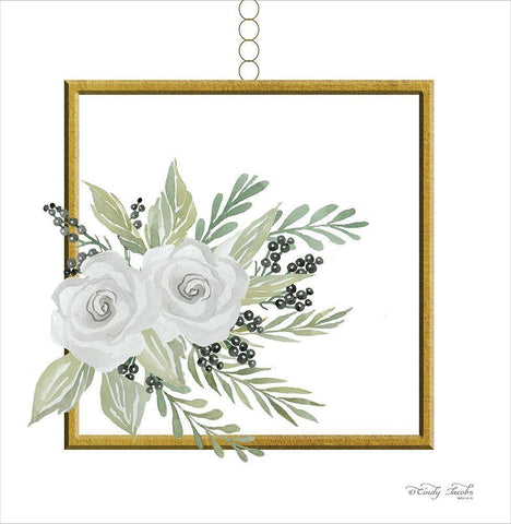 Geometric Square Muted Floral Black Ornate Wood Framed Art Print with Double Matting by Jacobs, Cindy