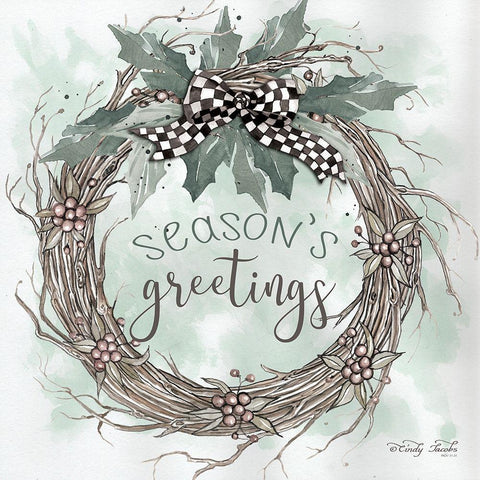 Seasons Greetings  Black Modern Wood Framed Art Print with Double Matting by Hallowell, Britt